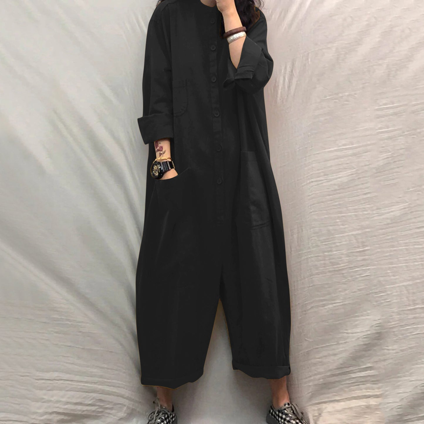 Dame Casual Jumpsuit med overdimensionerede lommer og knaplukning Stilla