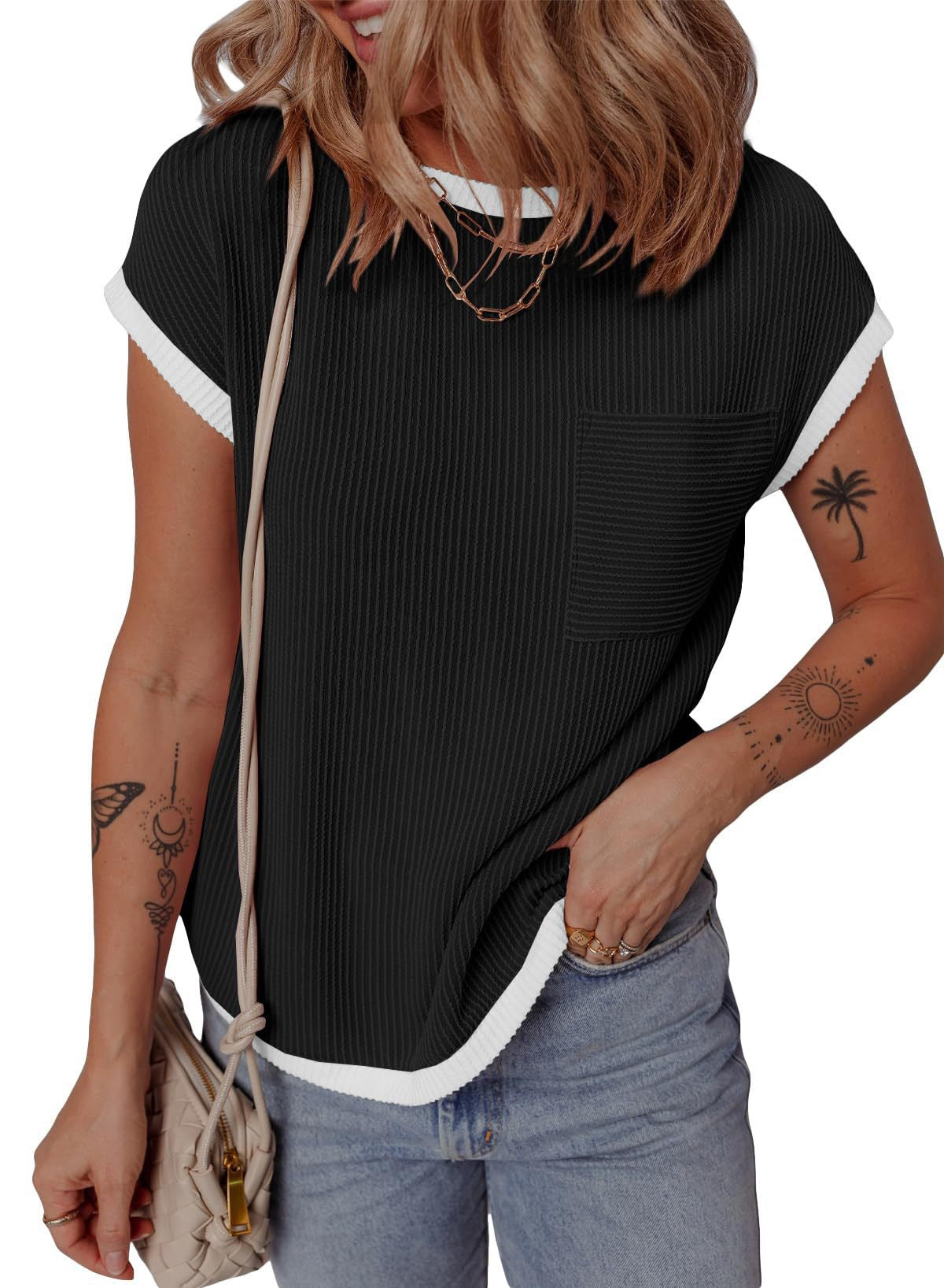 Dame afslappet og åndbar vaffelshirt med lomme Stilla