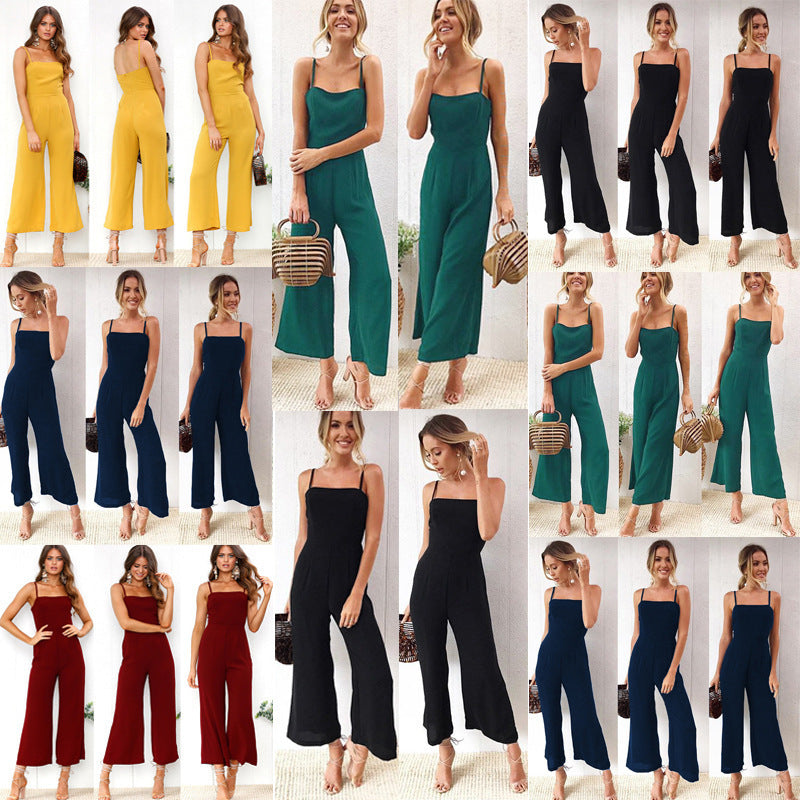 Dame jumpsuit med smalle stropper og bred benklip Stilla