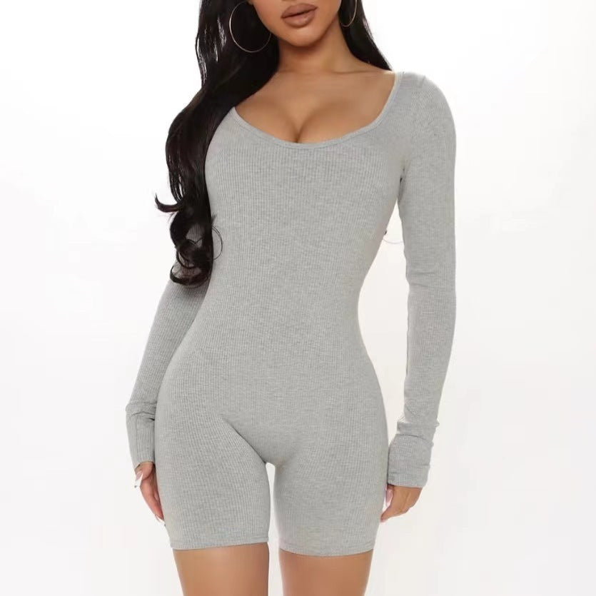 Dame Figurtilpasset Jumpsuit med lange ærmer og V-udskæring Stilla