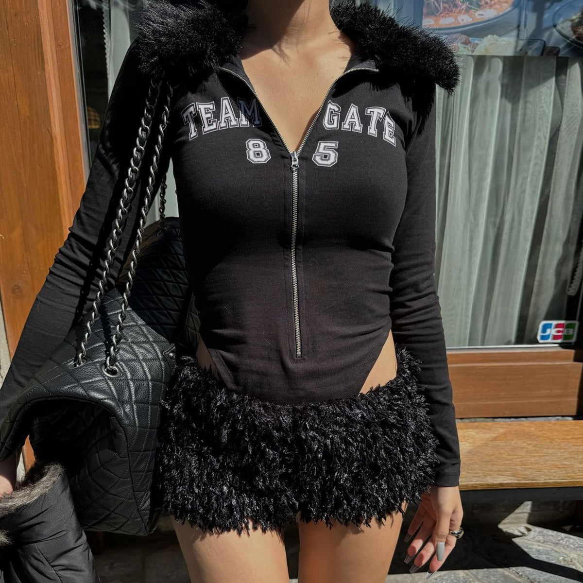 Dame Figurtilpasset Bodysuit med aftagelig plys kant og lynlås Stilla