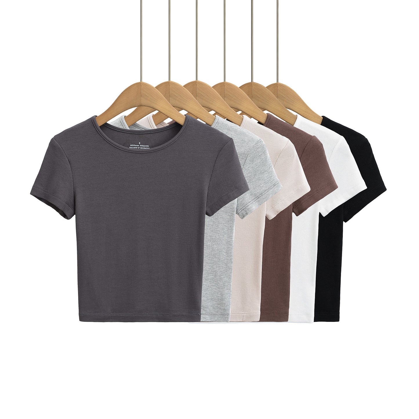 Dame cropped T-shirt med fin ribstruktur og elastisk snit Stilla