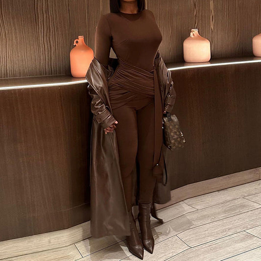 Dame Elegant Jumpsuit med asymmetrisk lynlås og indpakningsdesign Stilla