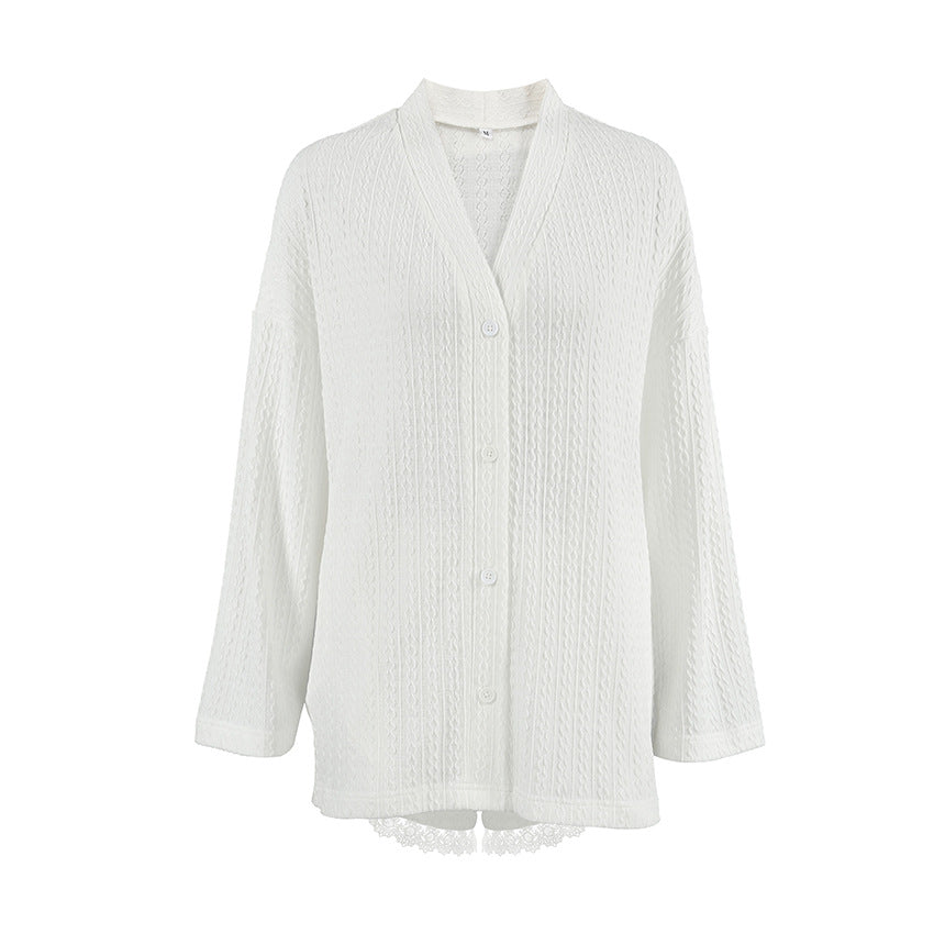 Dame afslappet morgenjakke-sæt med elegant knapliste og fint struktureret design Stilla