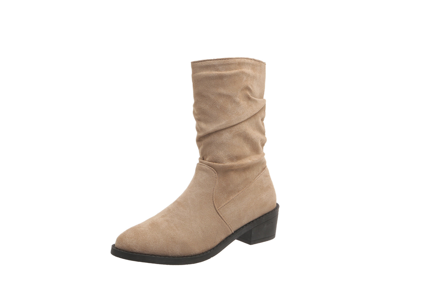 Dame afslappede støvler med dekorativt plisseret design og robust blokhæl Stilla