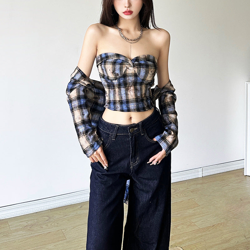 Dame Cropped top med moderne tern og innovativt bånddesign Stilla