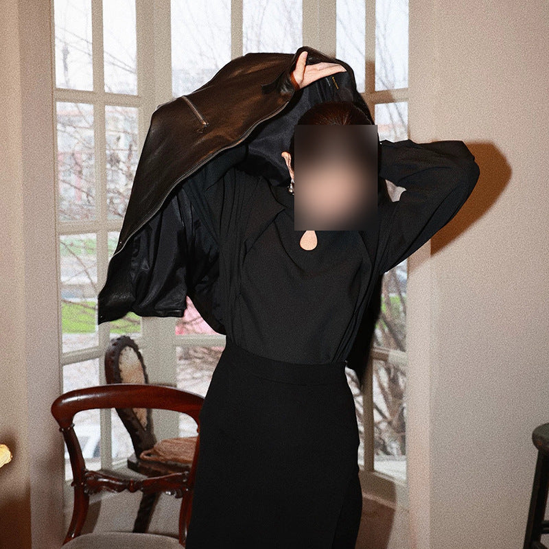 Dame designer-bluse med moderne split og ballonærmer Stilla