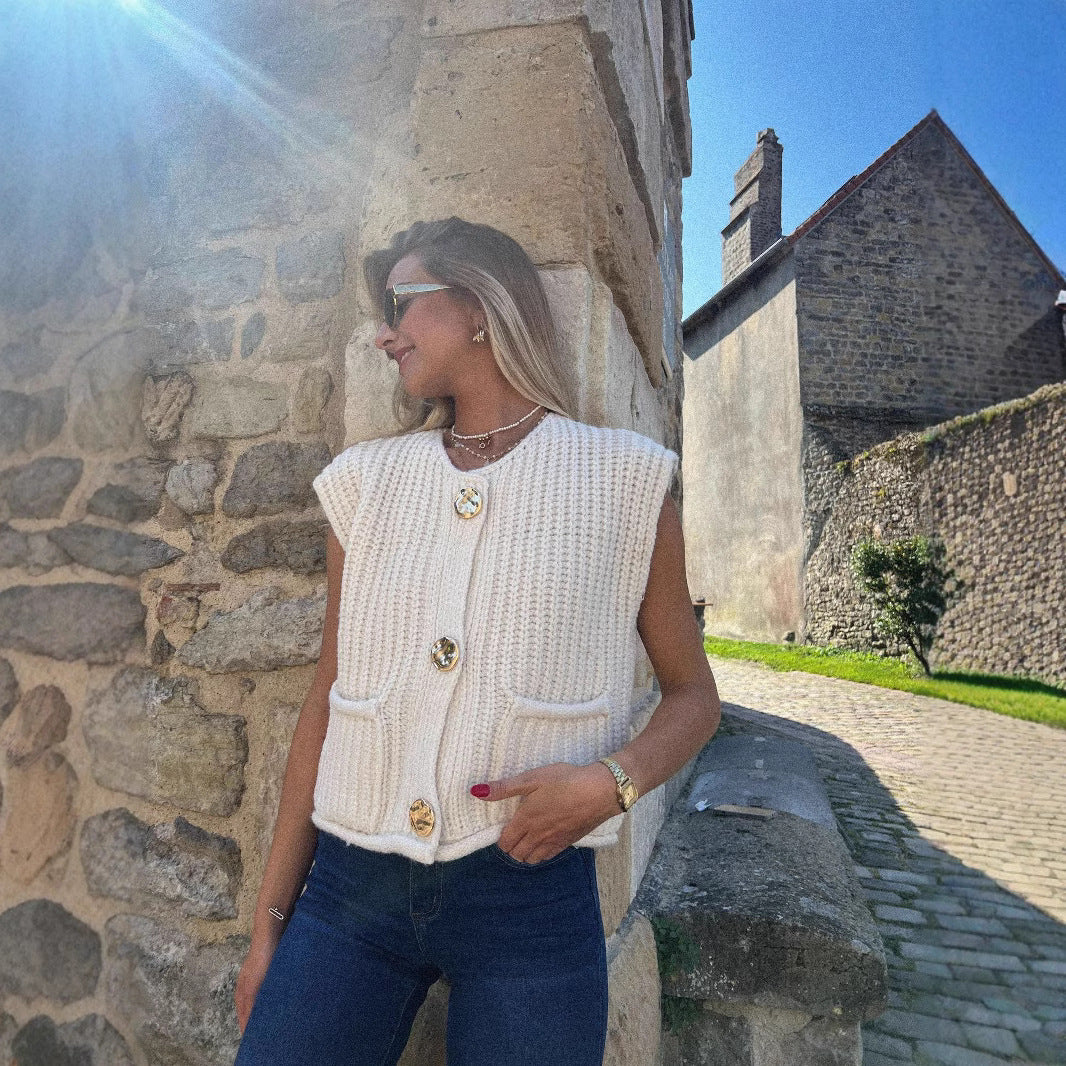 Dame strik-vest med elegant mønster og afslappet skæring Stilla