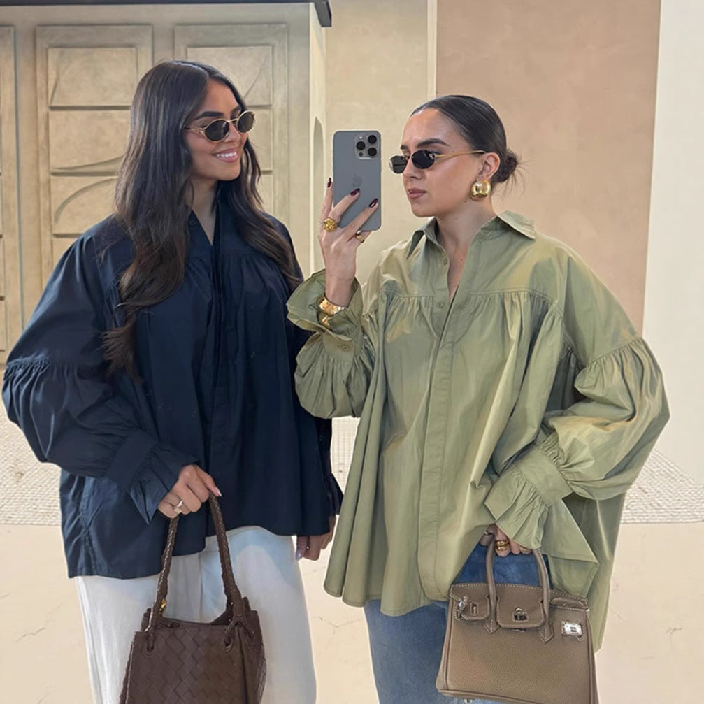 Dame elegant bluse med stilfuldt flæse-design Stilla