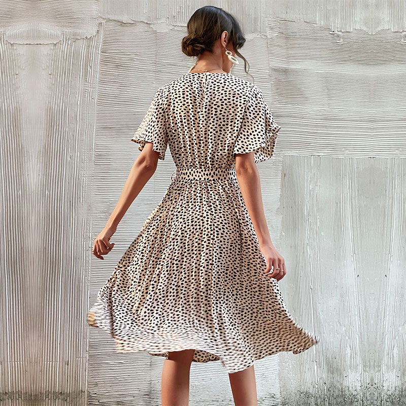 Dame A-linje Midi kjole med pufærmer og taljesnor Stilla