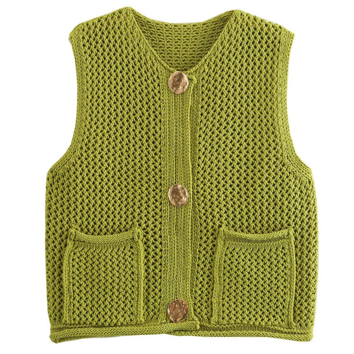 Dame strikvest med gennembrudt struktur og praktiske lommer Stilla