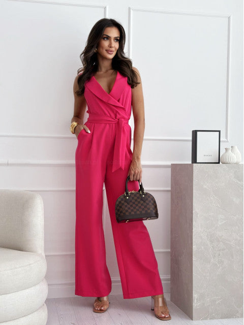 Dame elegant over størrelse jumpsuit med indvikling detalje og taljeret bånd Stilla