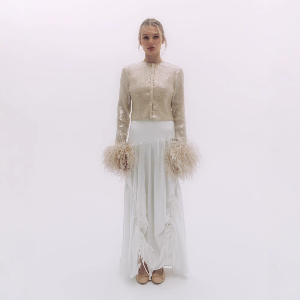 Dame elegant Bluse med fjer Stilla