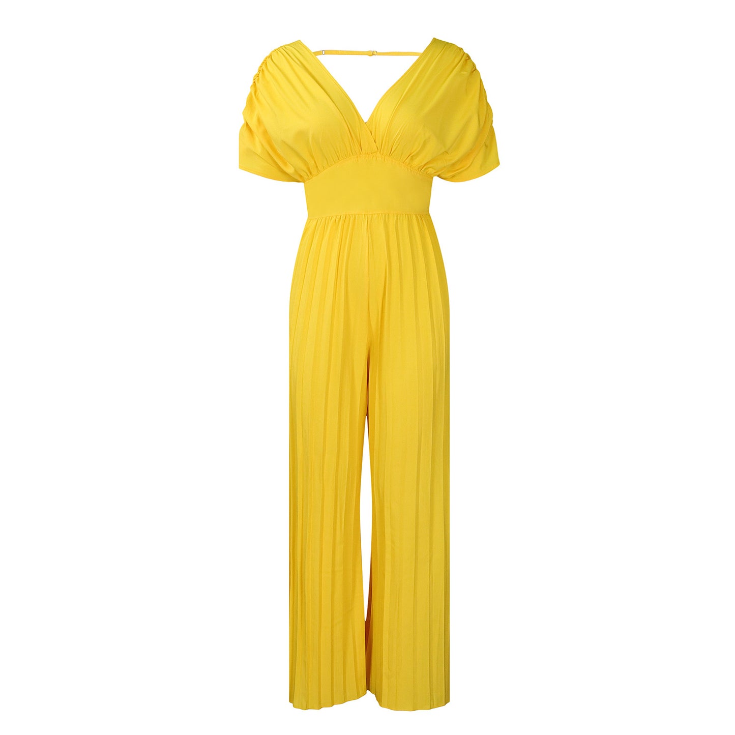 Dame Elegant Plisseret Jumpsuit med dyb V-udskæring og brede ærmer Stilla