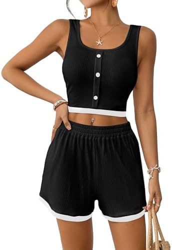 Dame afslappet sportset med knaplukning og stribet design Stilla