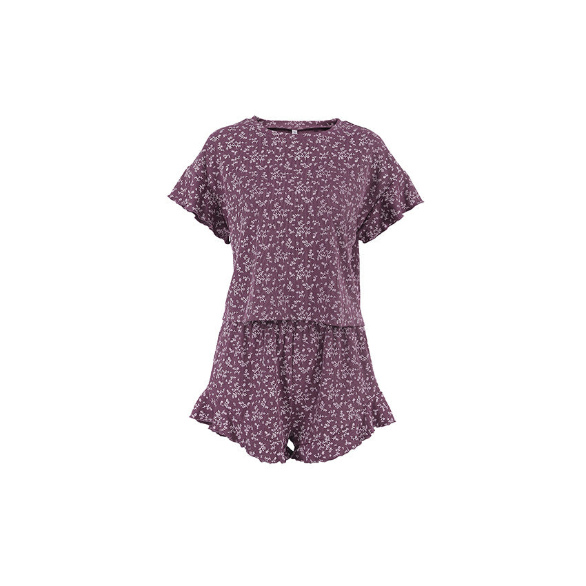 Dame afslappende Top- og shorts-sæt med legende blomsterprint og voluminøse ærmer Stilla