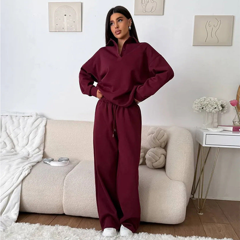 Dame afslappet polo shirt og bred bukser sæt Stilla