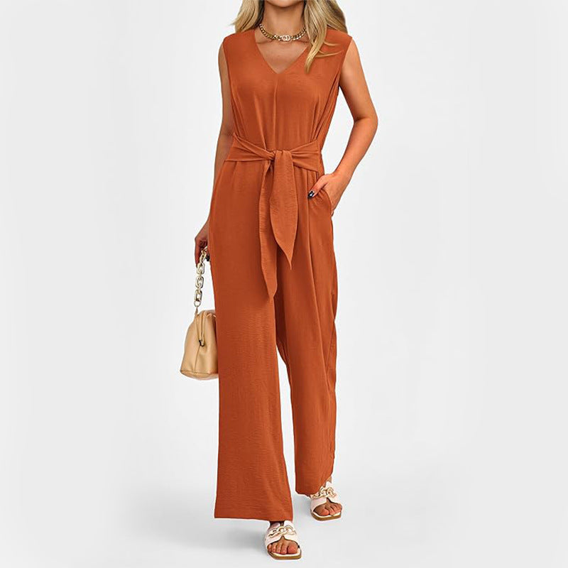 Dame Elegant og behagelig Jumpsuit med dybere V-udskæring og taljeret bælte Stilla