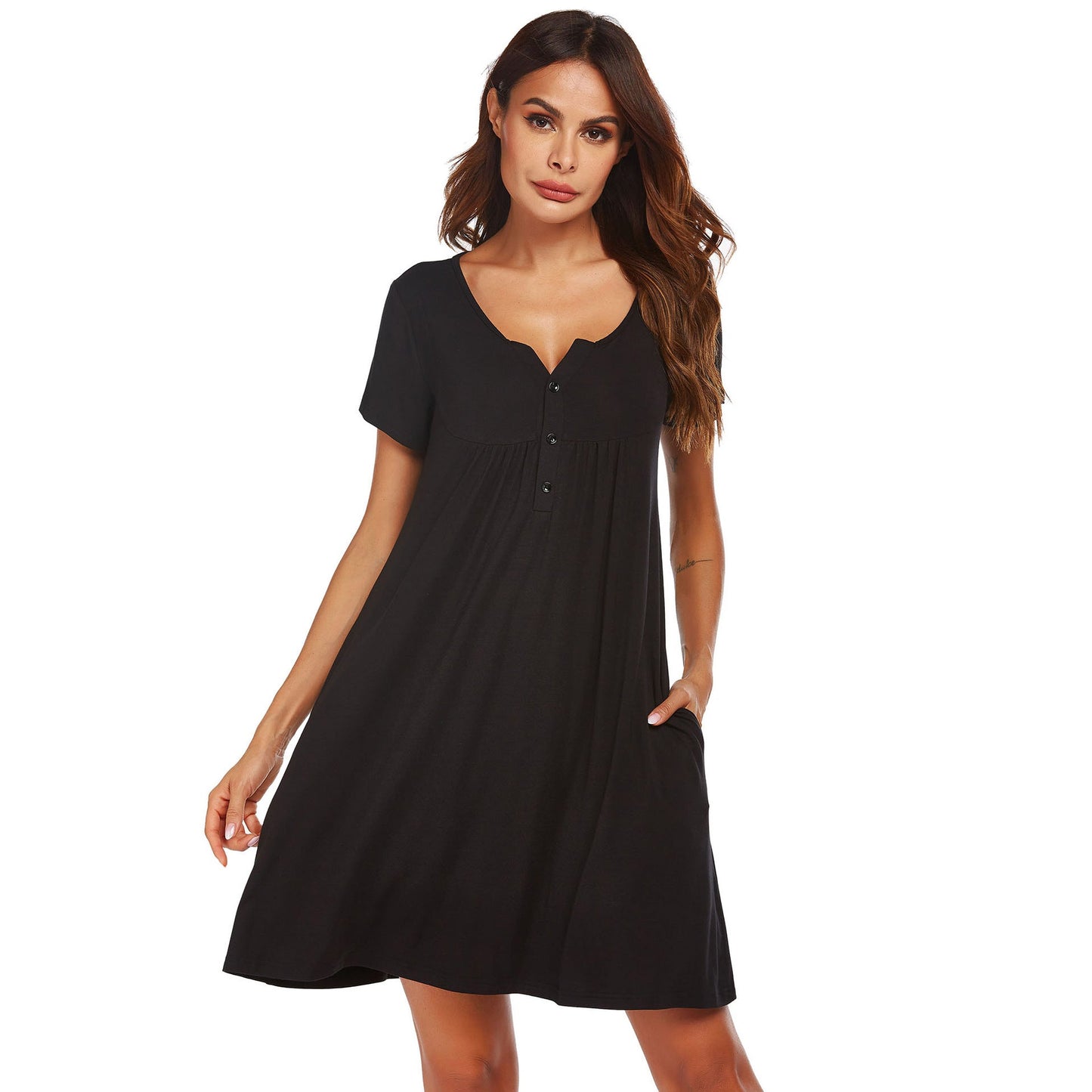 Stilla | Modal-Nattkjole Vores Sommer Korte Ærmer Lommekjole