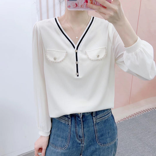 Dame Elegant Bluse med dekorative lommer og raffinerede knapdetaljer Stilla