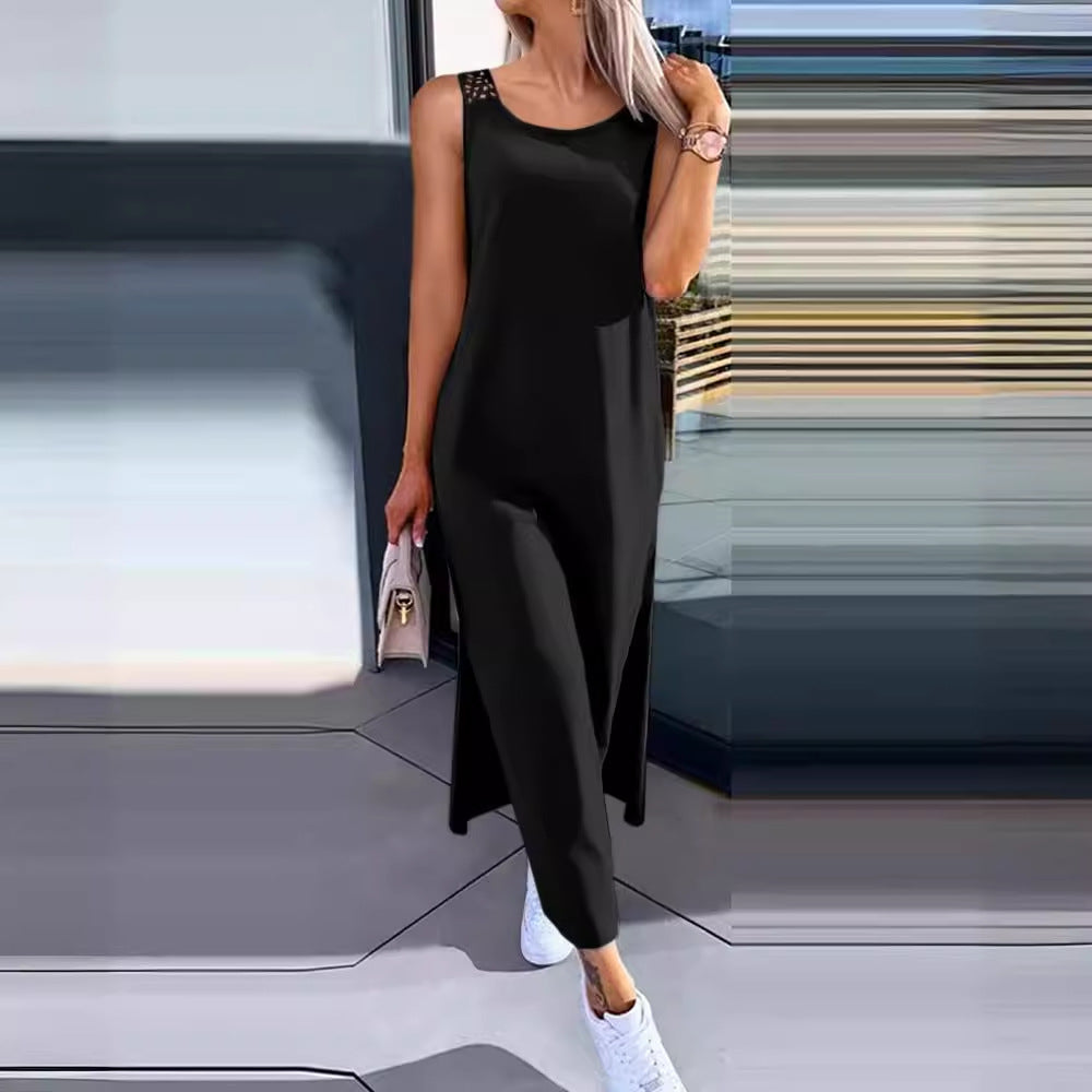 Dame afslappet langkjole med side slids og fine spids detaljer Stilla