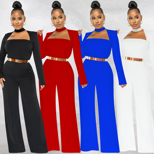Dame elegant jumpsuit med smart firkantet udskæring og tætsiddende bælte Stilla