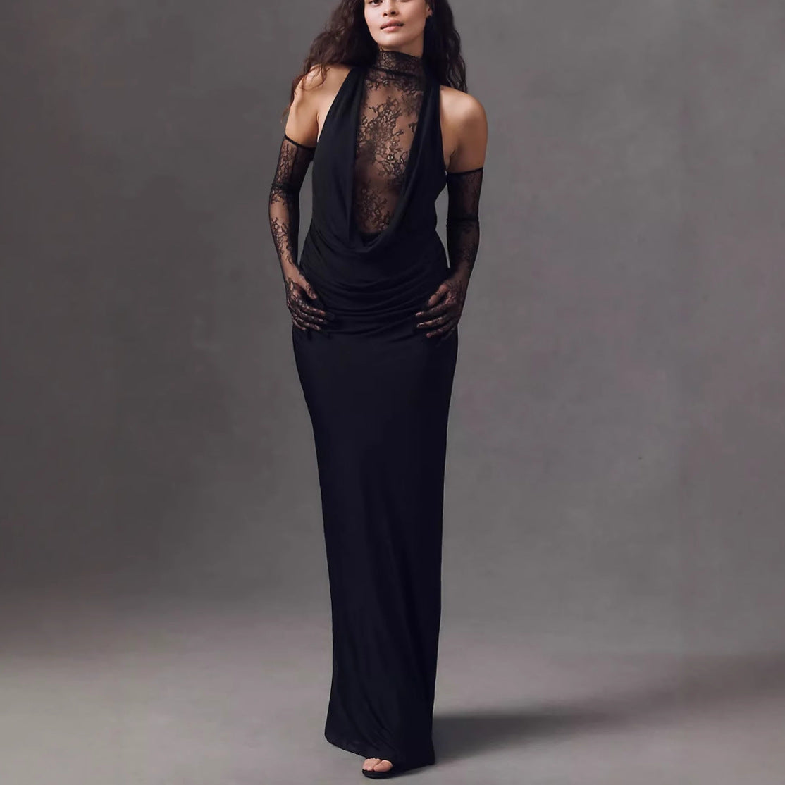 Dame elegant aftenkjole med spidselementer Stilla