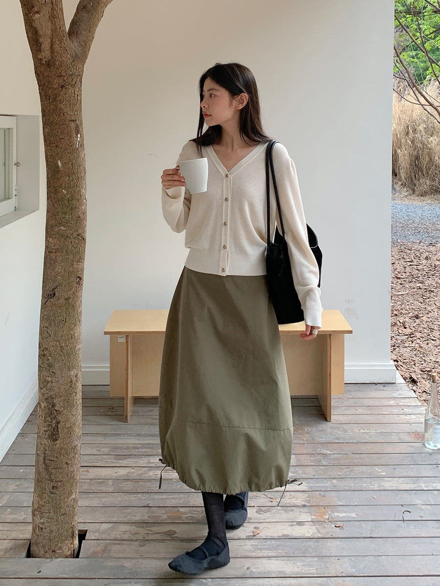 Dame afslappet midi-nederdel med justerbar gummibånd og sidelændesnøringsdetaljer Stilla