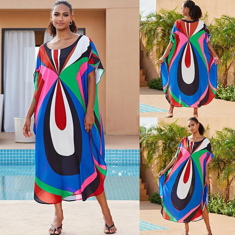 Dame afslappet strandfrakke med kunstnerisk grafisk mønster og generøs snit Stilla