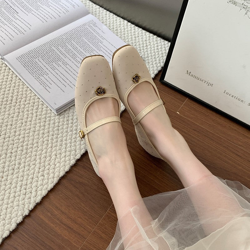 Dame Dekorative Mary Jane Ballerinaer med Strass-accenter Stilla