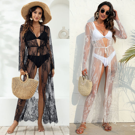 Dame Elegant Hækle-Strandkimono med dyb V-udskæring og sidelæg Stilla