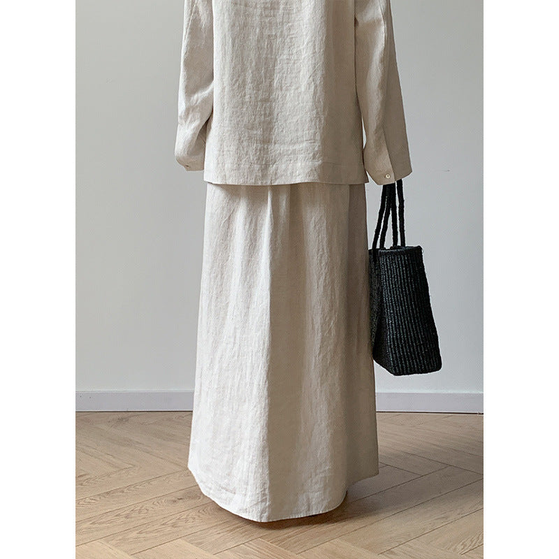 Dame afslappet hør maxiskørt med elastisk talje og høj silhouette Stilla