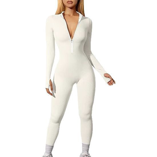 Dame Figurtilpasset Jumpsuit med elegant Ribdesign og Langærmet Stilla