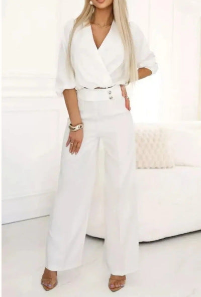 Dame elegant kombination af blazer og brede bukser Stiila