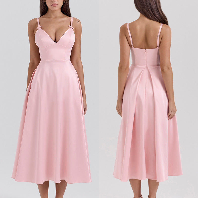 Dame A-linje aftenkjole med dyb V-udskæring og elegante spaghetti-stropper Stilla