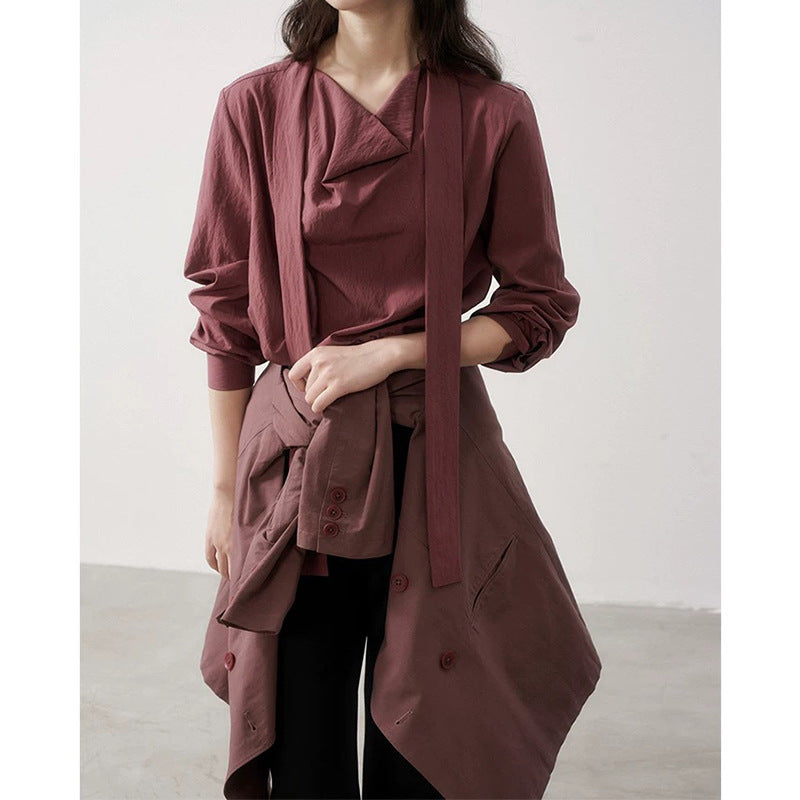 Dame afslappet bluse med elegant indviklet krave og fine folder Stilla