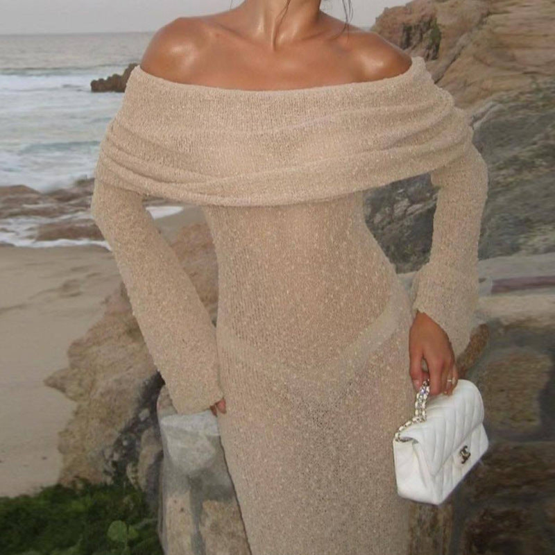 Dame Elegant Hækle-Maxikjole med åben skulderparti og lange ærmer Stilla