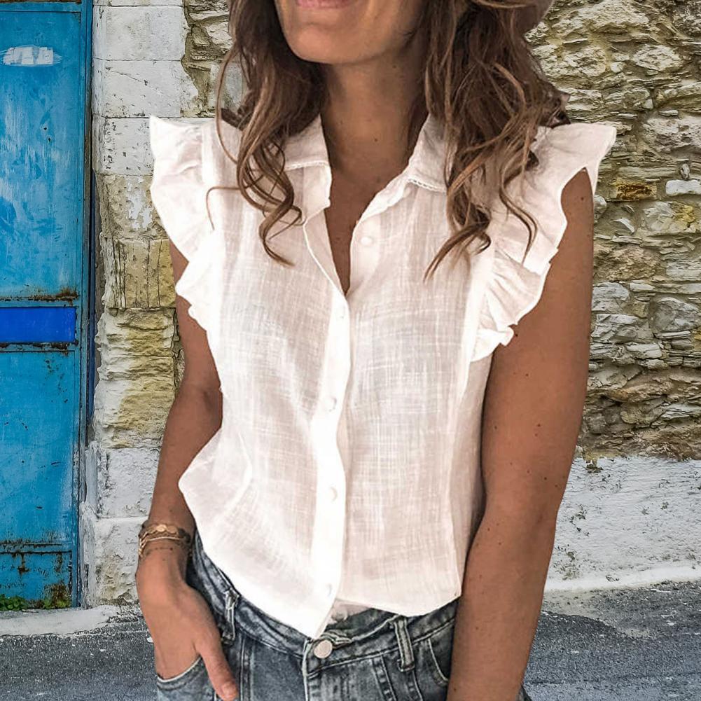 Dame Elegant Bluse med Ruffle-detaljer og Knapliste Stilla