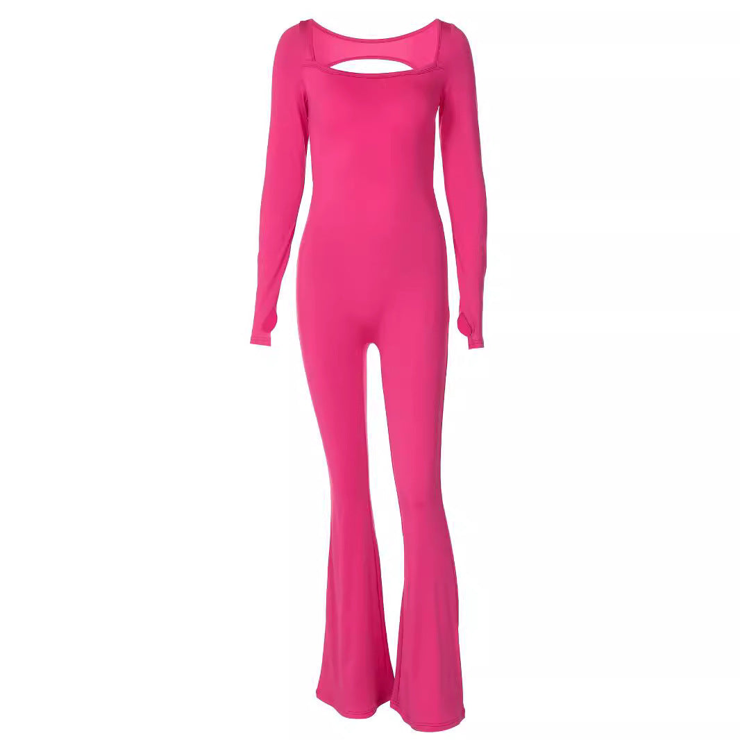 Dame Langærmet Jumpsuit med firkantet udskæring og tætsiddende snit Stilla