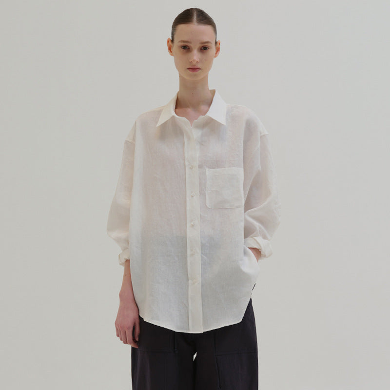 Dame afslappet linned skjorte med lommer Stilla