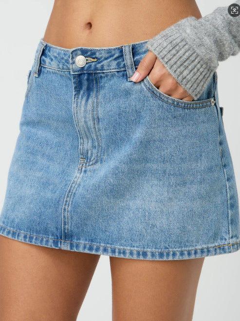 Dame Jeans-Mini skirt med høj talje og klassiske forlommer Stilla