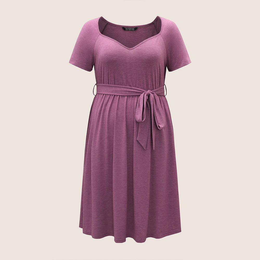 Dame afslappet maxikjole med praktiske lommer og bindebælte Stilla