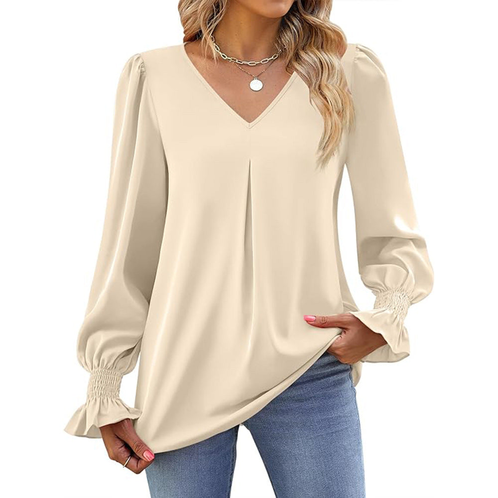 Dame elegant bluse med puffærmer Stilla