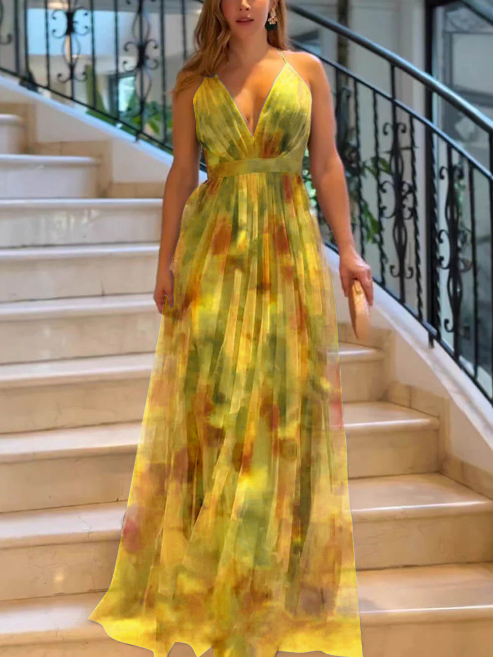 Dame Elegant A-linje Maxi kjole med dyb udskæring Stilla