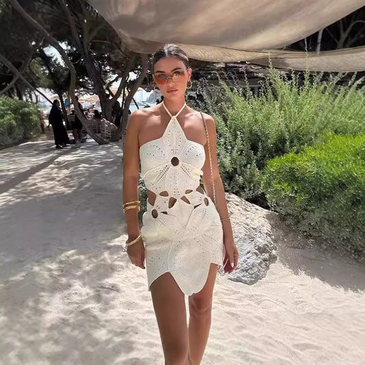 Dame Elegant Hæklet Kjole med Floral Cut-Out Design Stilla