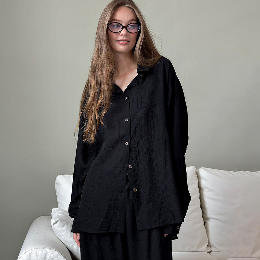 Dame afslappet skjorte og vid bukser sæt Stilla