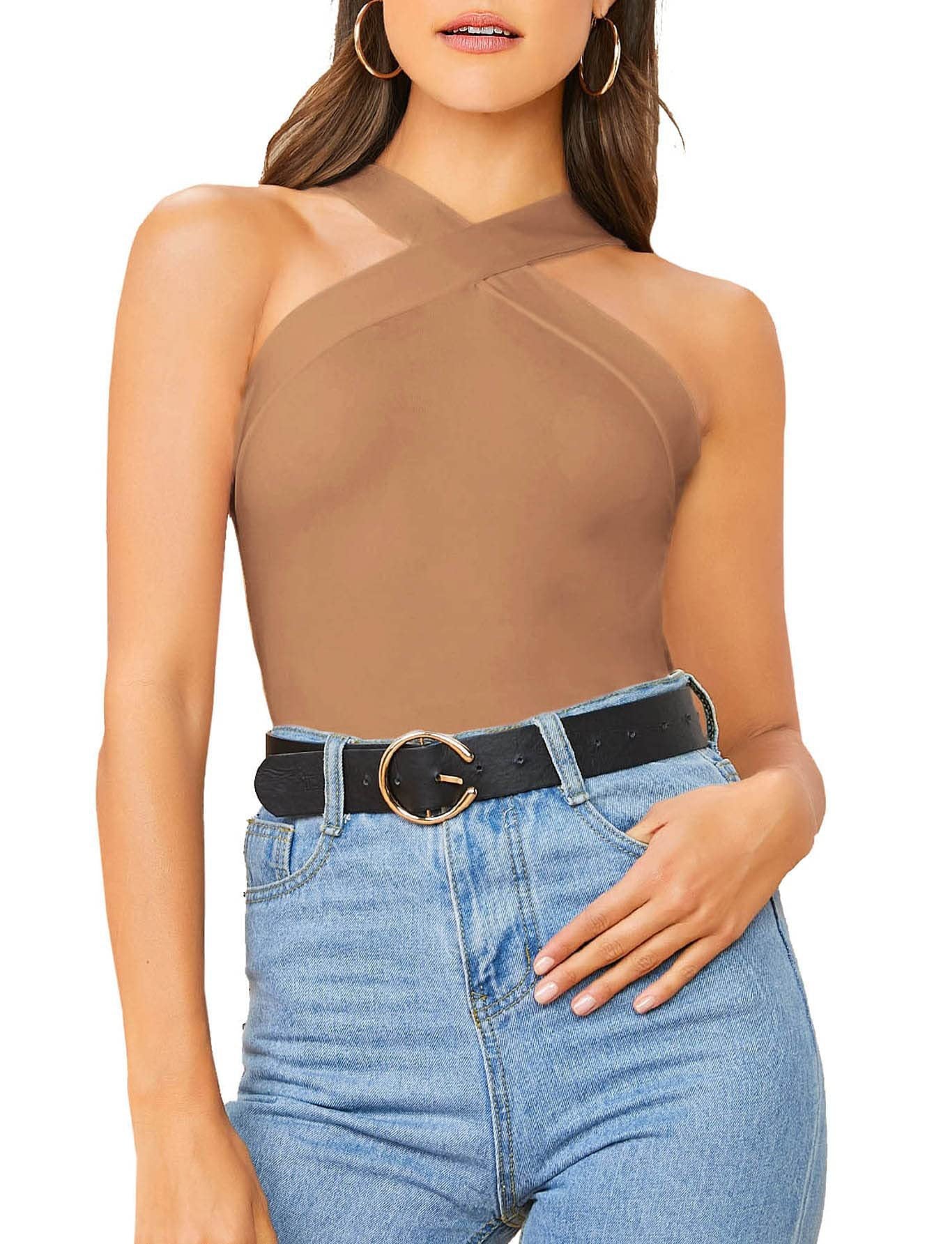 Dame Elegant asymmetrisk bodysuit med korsformet skulderdesign Stilla