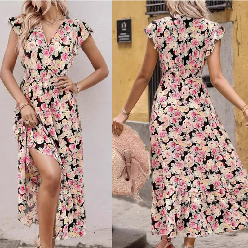 Dame Elegant Floral Højt Splitt Maxi Kjole Stilla