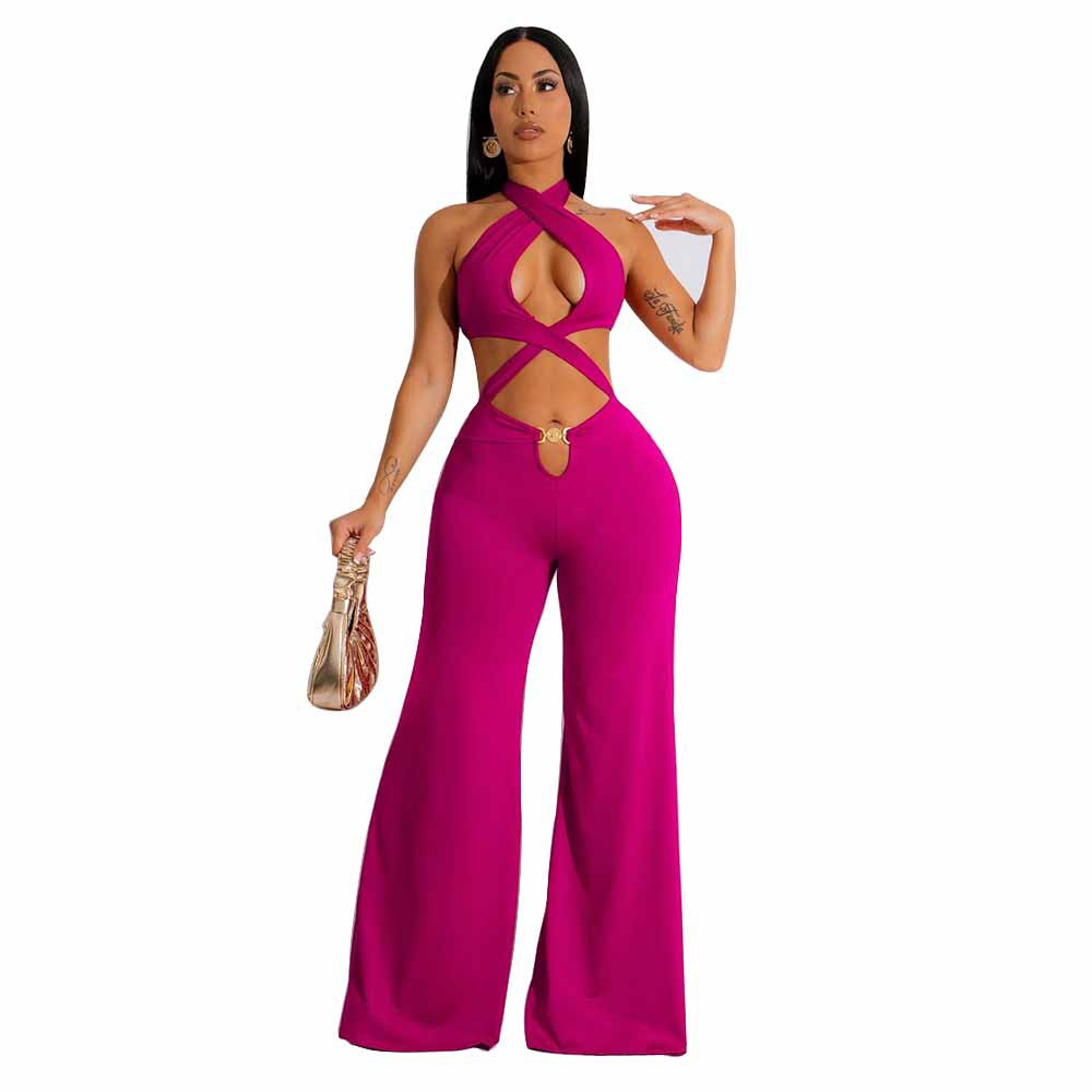 Dame Cut-Out Jumpsuit med elegant halsdesign og bredt ben Stilla