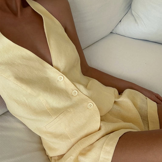 Dame Løs Linned Jumpsuit Sæt med Elegant Snit og Praktiske Lommer Stilla